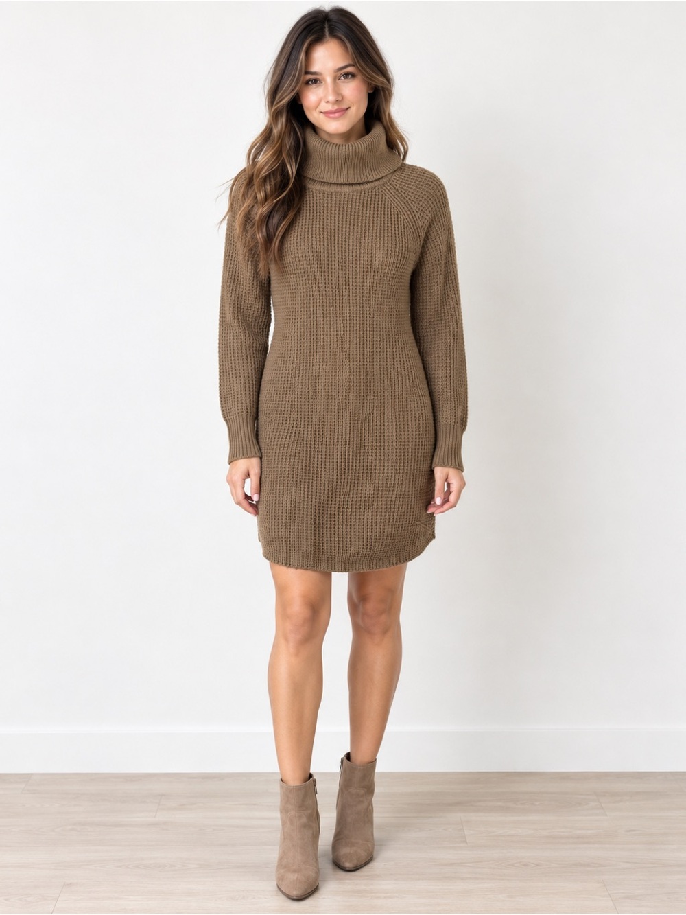 Black Tape Brown Turtleneck Sweater Dress Long Sleeve Knit Women’s Size S